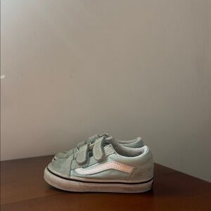Vans Kids Mint Green Velcro Sneakers with White Stripe